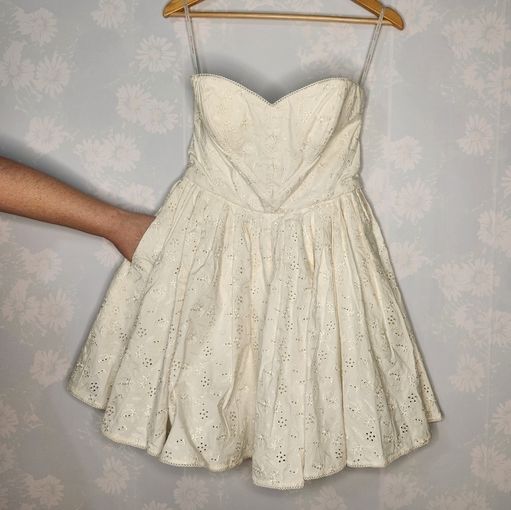 Betsey Johnson Cream Strapless eyelet sweatheart Dress